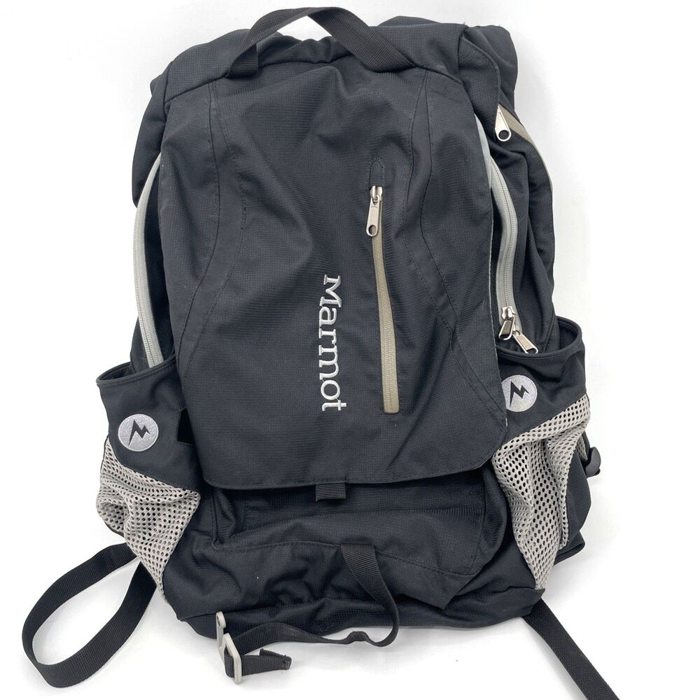MARMOT Black Gray Backpack Laptop Compartment Flap Travel Hiking 15" W x 20" T